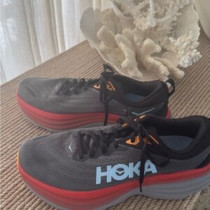 Men’s Hoka Red and Gray Athletic Shoes
